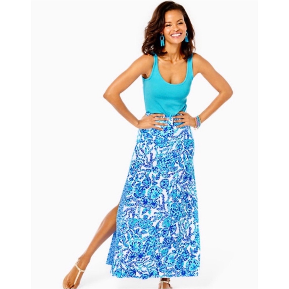 Lilly Pulitzer Adea Skirt Turquoise Oasis Shell Me You Love Me Maxi size Small